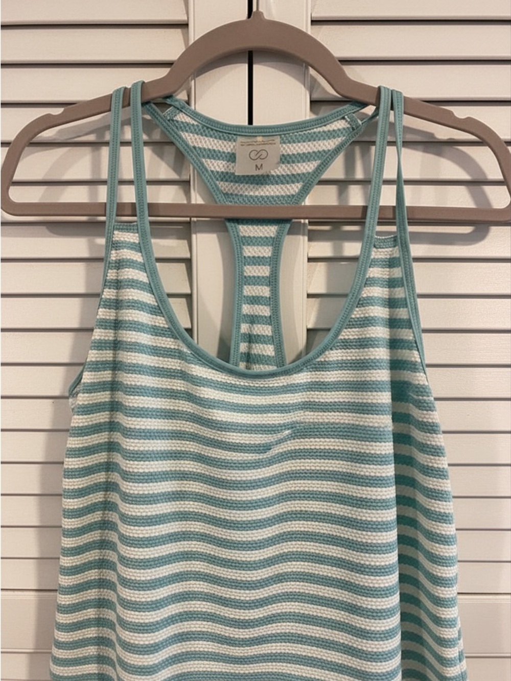 CALIA by Carrie Underwood Aqua and White Striped Racerback Tank Top